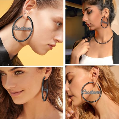 Image of Stainless Steel Chunky Hoop Earrings For Women, Minimalist and Chic, Black /Gold Plated, Round Hoops Earrings Hypoallergenic, Size: 30mm /40mm /60mm /80mm, Come with Box