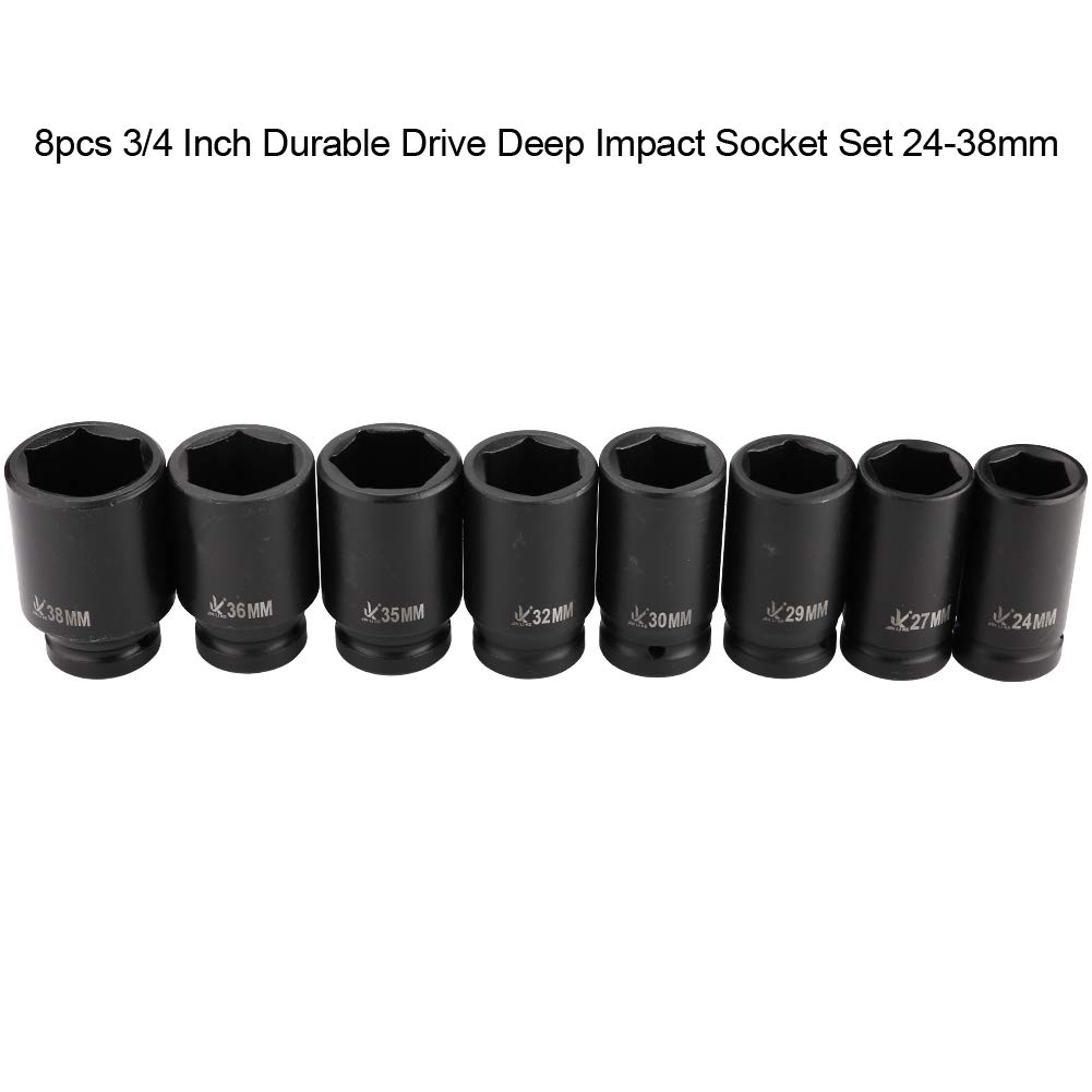 Qiilu 3/4 Inch Impact Socket Set 24mm 27mm 29mm 30mm 32mm 35mm