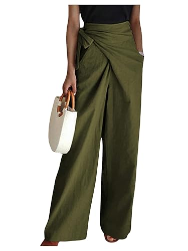 MakeMeChic Women's Fall Pants Wrap Tie Side Ruched Straight Leg