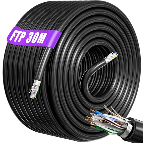 Soibke Ethernet Cable 30m Outdoor, High Speed Internet Network Cable Bulk Shielded, Black