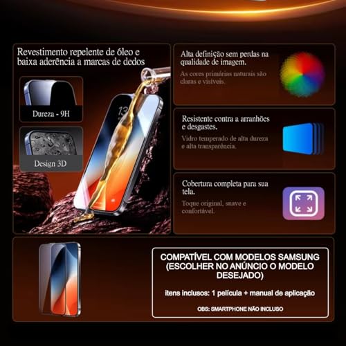 Película 3D Vidro Temperado, Celular, Smartphone, Para todos os modelos Samsung, Proteção Máxima, Re