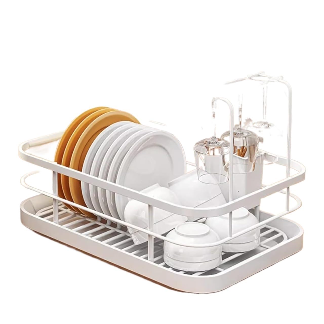 AVkgwrtb Dish Drying Rack, Stainless Steel Space-Saving Dish Drying Rack With Utensil Holder Removable Plastic Tray(B)