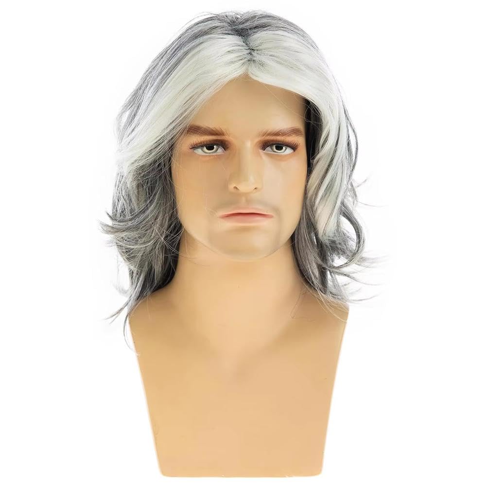 Haarpflege Herrenperücke Mit Farbverlauf Grau Langes Glattes Haar Perücken Für Cosplay Party Alltag