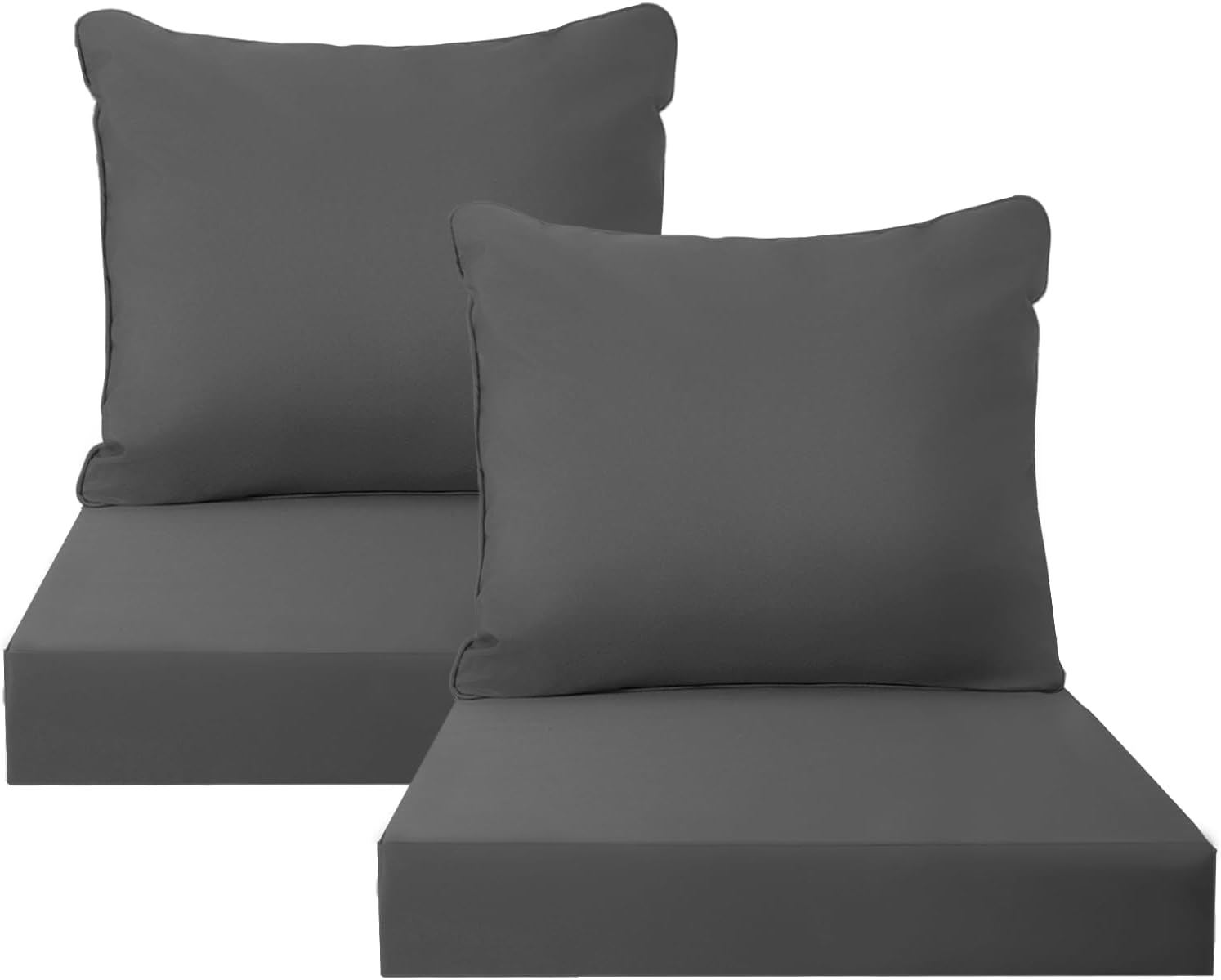 PatioGlow Outdoor Seat Cushion Set, 24" x 24" x 3.5", Set of 2, Water-Resistant & Fadeness Patio Furniture Cushions with Removable Cover & Ties, Thick Deep Seating Pads for Outside Sofa Couch, Grey