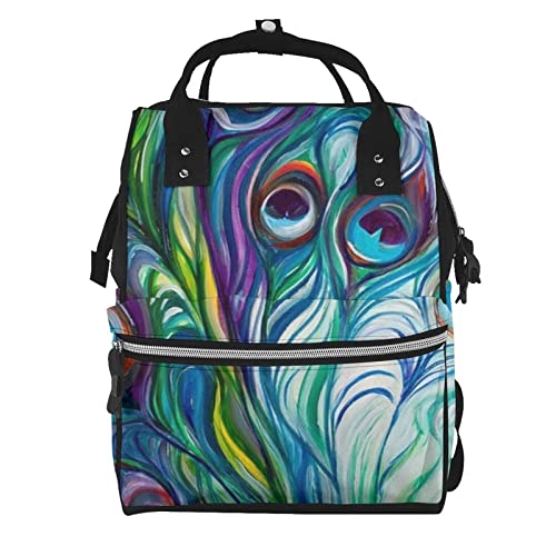 Sac à langer plumes de paon avec grande capacité de rangement mixte