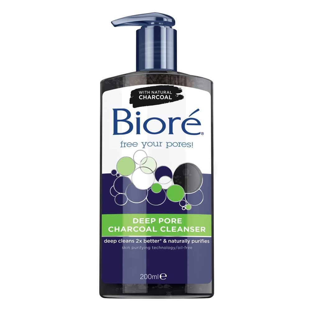 Biore Deep Pore Charcoal Face Wash, Daily Facial Cleanser for Dirt & Makeup Removal, for Oily Skin, 6.77 Oz