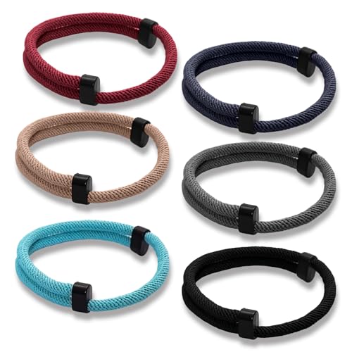 6 Pcs Nautical Braided Handmade Braided Cord Wrap Rope String Adjustable Woven Friendship Bracelets Set Wristband Metal Knot Gits for Men Women - Main Image