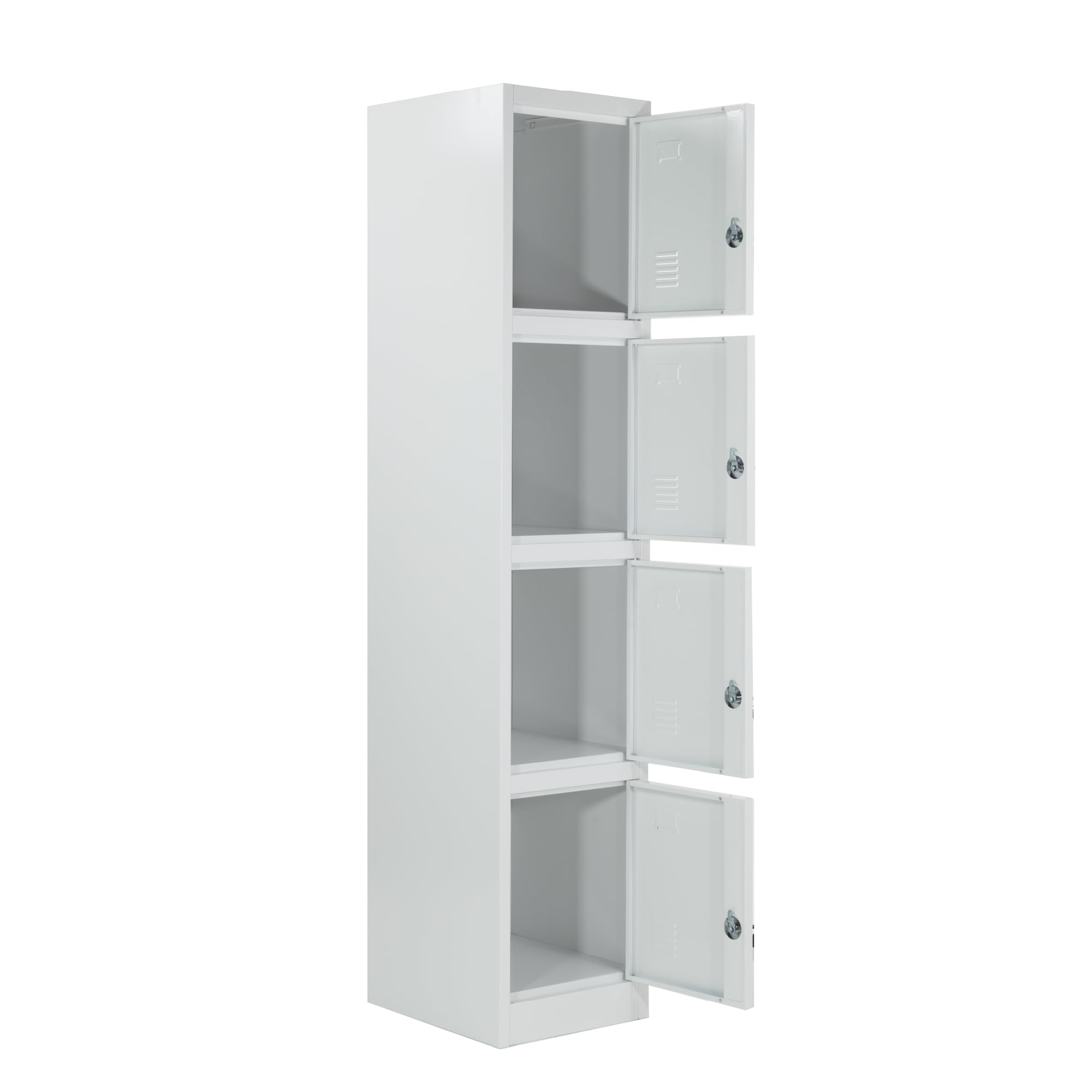 Taquilla Vestuario metálica 4 Puertas Blanca RAL 9016-185x38x45 cm con Cerradura - Incluye Llave | Armario metálico Estrecho para Garaje, Oficina, Gimnasio, Vestuario, Locker Individual