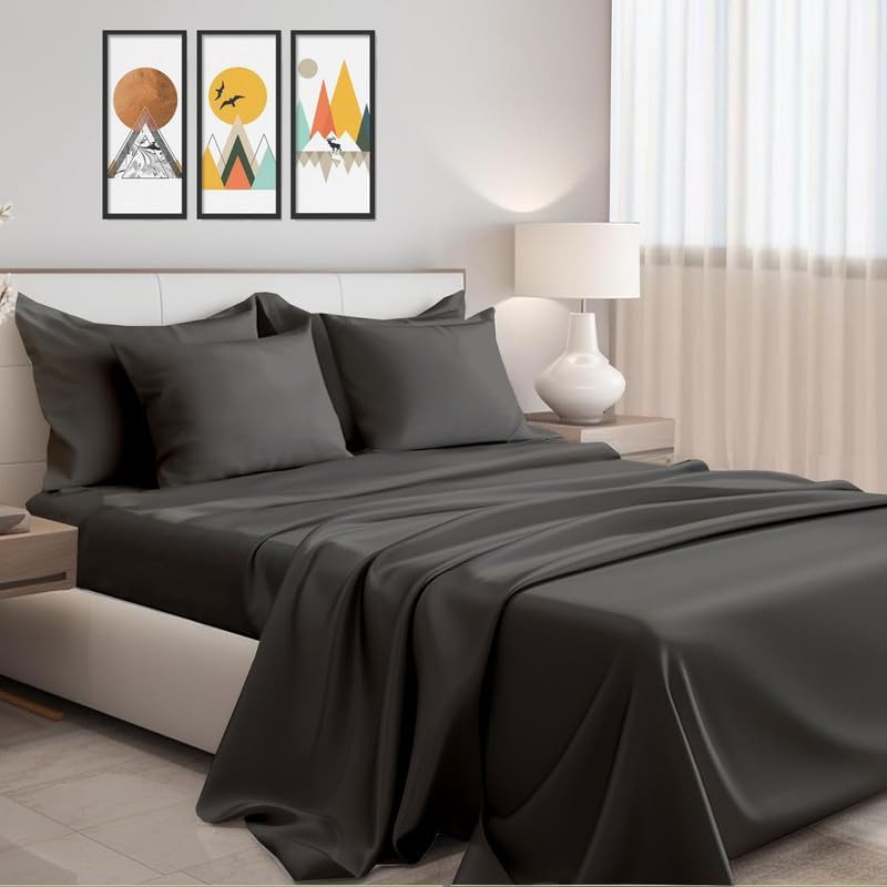 Image of Microfiber Bed Sheets-Hotel Luxury Bedding 1800, Ultra-Soft Microfiber Wrinkle Free Luxury - Dark Grey Solid King Size