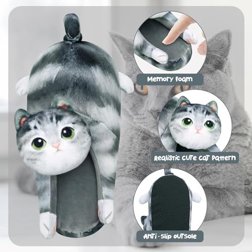 Cute Fuzzy Cat Slippers for Women Indoor and Outdoor, Funny Animal Winter Warm Memory Foam House Slippers, Gifts for Women and Cat lovers2
