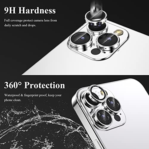 YWXTW Designed for iPhone 14 Pro Max Camera Lens Protector, for iPhone 14 Pro Camera Lens Protector, Individual Metal Anti Scratch HD Clear Case Friendly Tempered Glass Camera Cover, 1 Set (Silver) — view 3