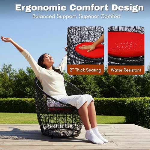 Image of DEVOKO 3-Piece Netted Rattan & Wicker Patio Mudda Chairs and Glass Top Table with All Weather Waterproof Cushion for Garden, Pool, Balcony, Lawn (Black & Red)