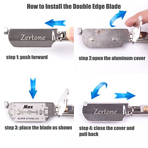 Zertone Straight Edge Razor Natural Wood Scale With 20 Double Edge Blades - Professional And Close Shaving - Manual Shaver, Barber Razor Blade (Aluminum) #TOP4