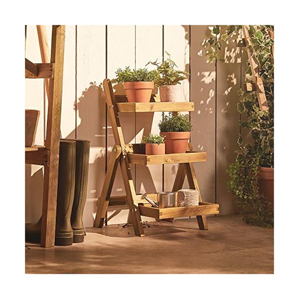 VonHaus 3 Tier Plant Stand Folding – Ladder Planter Wooden – Outdoor Plant Stand – Tiered Planter – Wooden Plant Stand – for Outdoor or Indoor - Garden Decorative Rack Ladder and Shelving for Flowers - Image 3