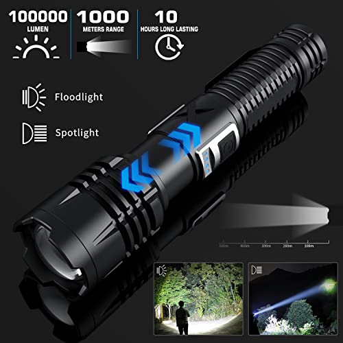 Oxaudee Flashlights High Lumens Led Rechargeable Flashlight, 100000 Lumens Super Bright Tactical Flashlights With 5 Modes, Zoomable,Waterproof Handheld Flashlights For Emergencies Camping #TOP2