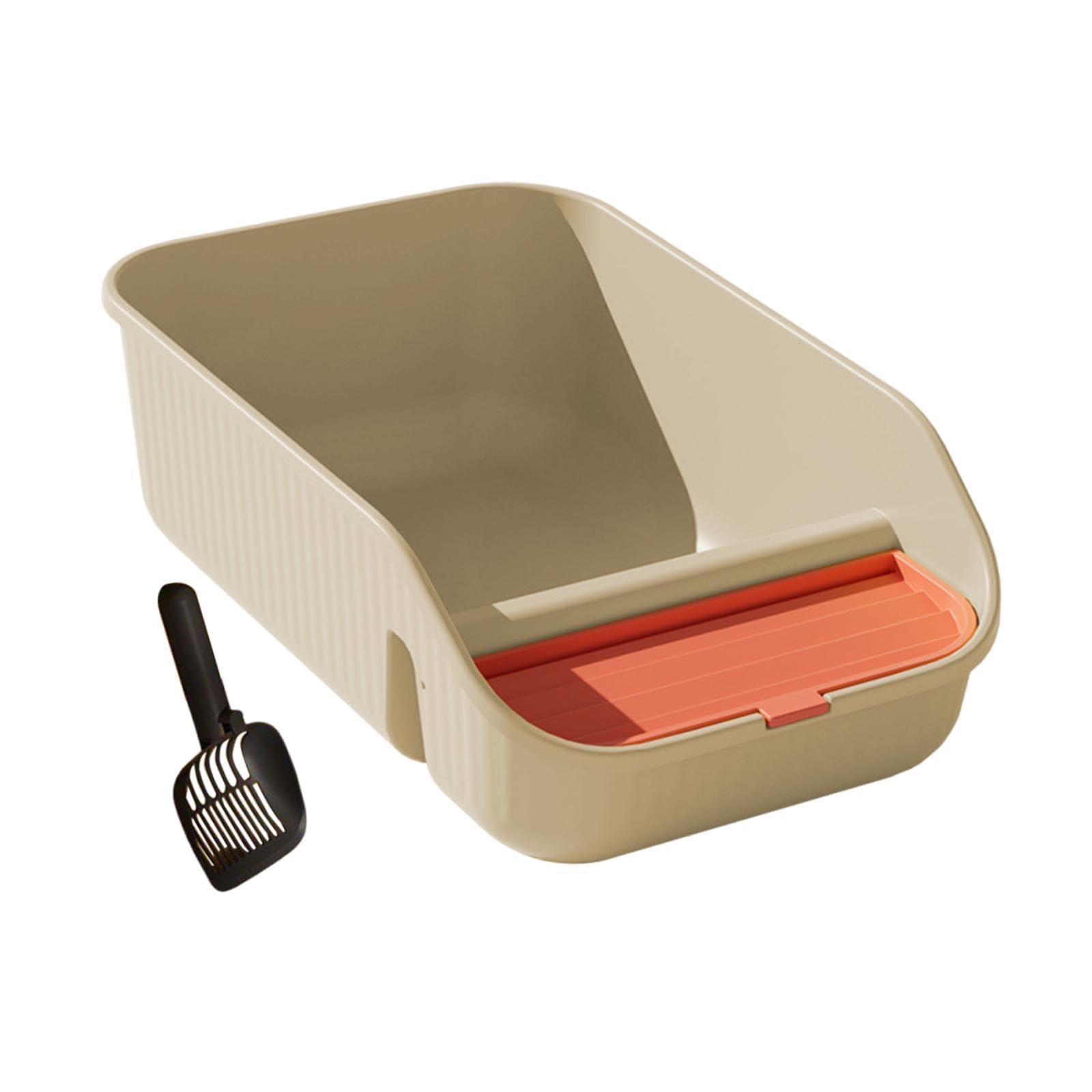 Whtkoph Cat Litter Box for Indoor Cats Open Top Container Pet Supplies Tall High Sided with Scooper for Small and Medium Animals, Beige