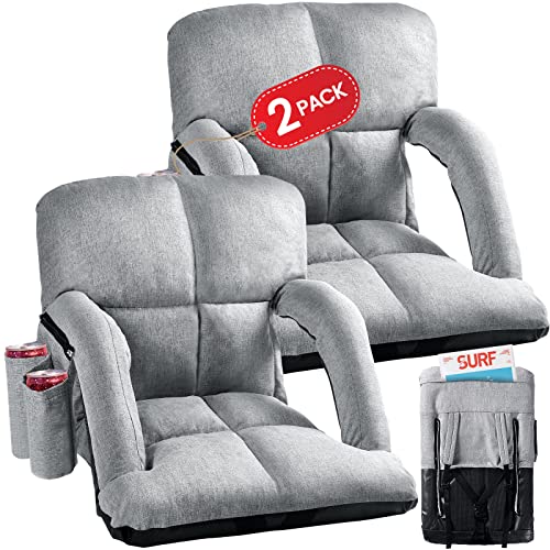 Tdzwin Wide Stadium Seats For Bleachers With Back Support, Extra Thick Plus Size Bleacher Seats With Backs And Cushion Wide, 6 Reclining Positions Bleacher Chairs For Outdoor Indoor 2 Pack (Grey) #TOP14