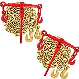 GarveeTech 5/16' -3/8' Chain Binders, 5/16'×10ft Chains, 2 Binders and 2 Chains, Grade 70, Load Transport Binder Chain, Binder Chain with Grappling Hook, for Industrial, Agricultural, Logging