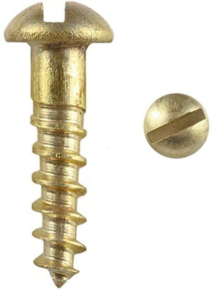 Merriway BH03780 (10 Pcs) Slotted Roundhead Screw, Solid Brass 4 x 3/4 Inch - Pack of 10 Pieces