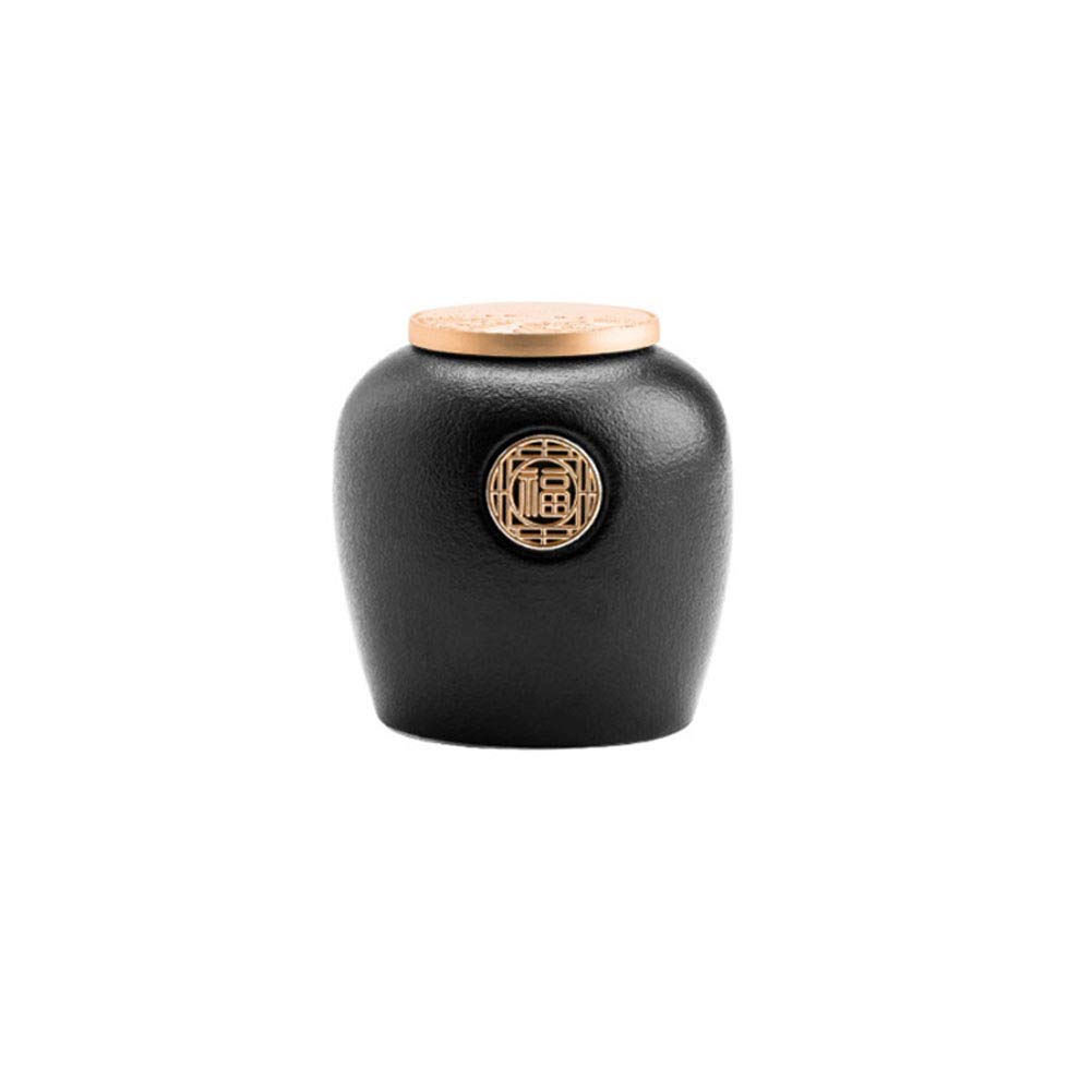 Japanese-style Ceramic Tea Caddy Vintage Storage Jars Canister Traditional Sealed Jar for Home Kitchen Dining Decoration - Black
