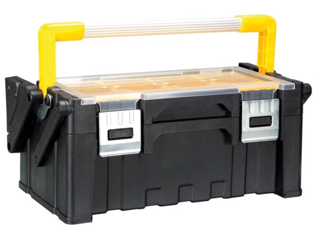 Perel Organizer porta attrezzi 21 L con 12 scomparti e 2 livelli, cassetta attrezzi con maniglia in alluminio e chiusure metalliche, organizer per viti e piccoli componenti, 45,5 x 24 x 20 cm