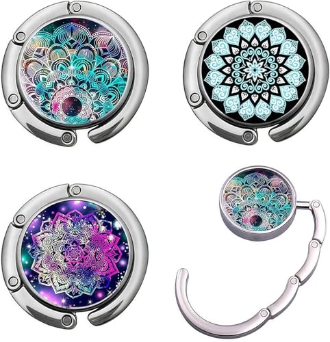 Mainiusi Taschenhalter für Tisch 3 Stück Handtaschenhalter für Tisch Faltbare Antirutsch Taschenhaken Mandala