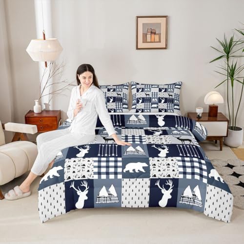 Image of Feelyou Deer Comforter Bedding Set Queen Size 3Pcs for Boys Girls Women Men