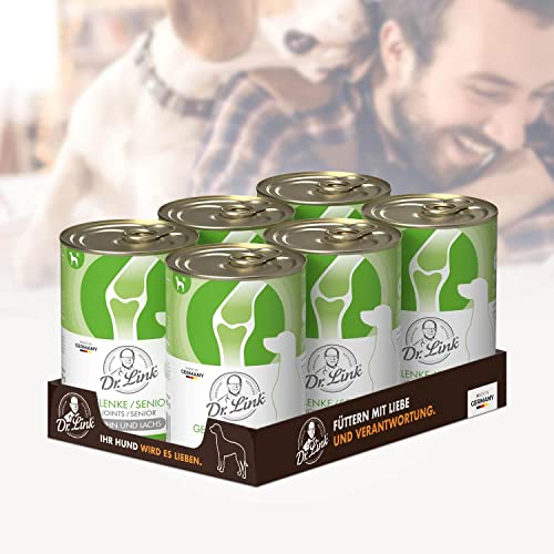 Dr. Link Spezial-Diät Hundefutter für Gelenke, Proteinquelle Huhn & Lachs, für ausgewachsene Hunde & Senioren - leicht verdaulich, unterstützt Gelenkstoffwechsel, fördert Wohlbefinden - 6 x 400g Dose