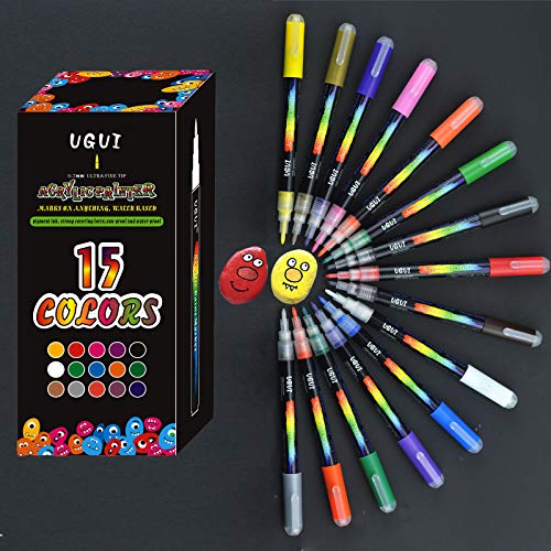 UGUI Pennarelli Le Vernice Acrilica, 0.7 mm Extra Fine Point Punta, Impermeabile Pittura Arte Pennarello Set per Pittura su Roccia, Ceramica, Vetro, Tela, Tazza, Metallo, Maschera, Regalo di Natale