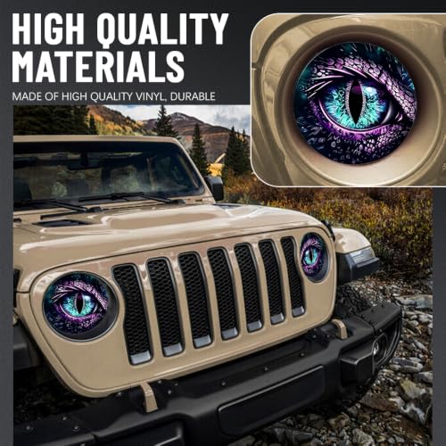 Image of 2PCS Beast Eyes Headlight Decals, 3D Stereo Eyes Headlight Decal Stickers, Car Body Window Bumper Decoration Stickers, Car Accessories Round Headlight Decal for Jeep Wrangler (Purple /Animal Eyes)