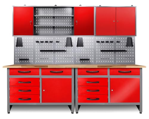 Ondis24 Werkstatt Set Holger 240 cm – Werkbank mit 28 mm...