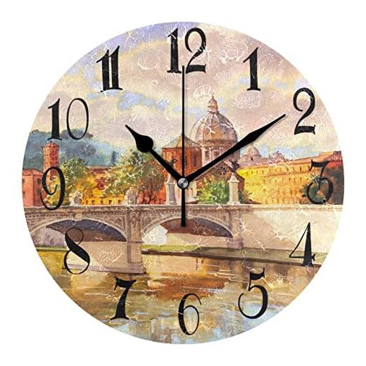 ALAZA Beautiful Italian View Round Wall Clock Non-Ticking Silent Battery Operated Decorative Clock for Living Room Home Office Decor
