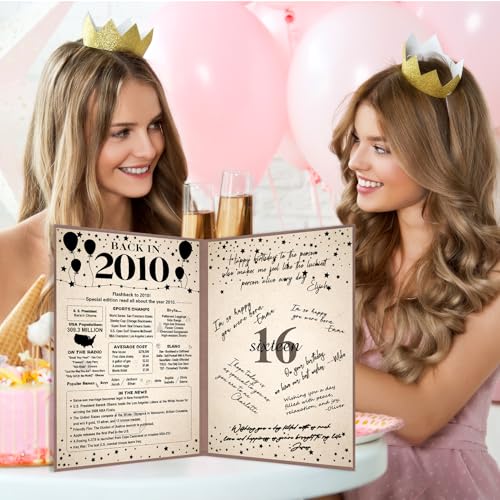 Image of Crenics Sweet 16 Party Decorations for 2010 Boys or Girls, Vintage Back in 2010 Poster, 16th Birthday Guest Signature Book, Awesome 16 Birthday Gifts