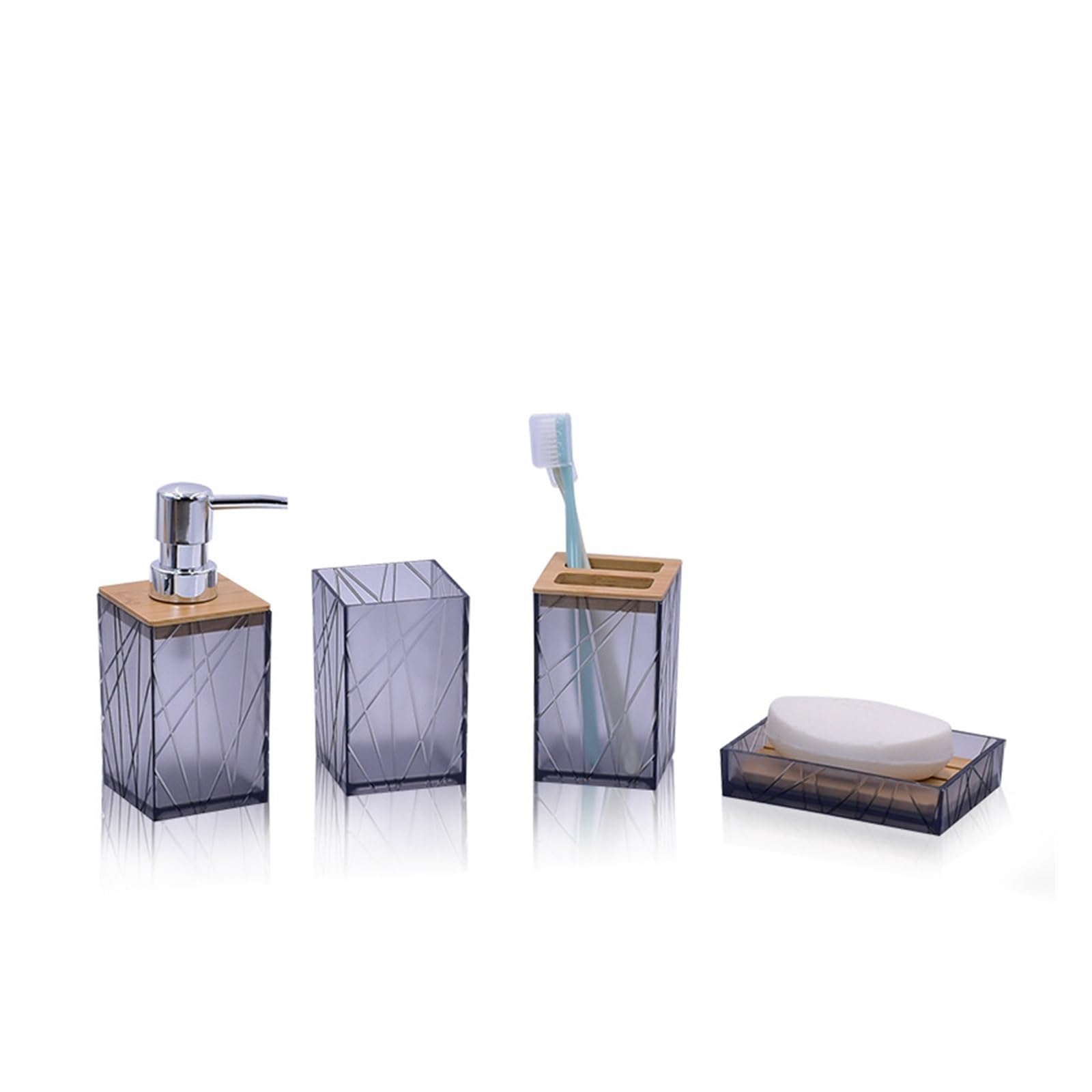 Soap And Toothbrush Holder Sets Plastic Bathroom Accessories Set Toilet Brush Soap Dispenser Mouthwash Cup Toothbrush Holder Soap Dish Cotton Swab Box(T229-4 grey)