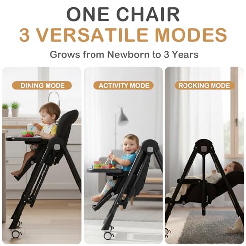 Image of 3-in-1 Foldable High Chairs for Babies and Toddlers with Rocking Mode