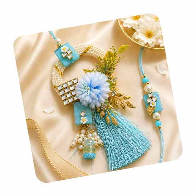 TIED RIBBONS Rakhi for Brother and Bhabhi - Premium Floral Couple Rakhi's Set of 2 with Tikka - Hanging Lumba Rakhi for Bhaiya Bhabhi - for Rakshabandhan