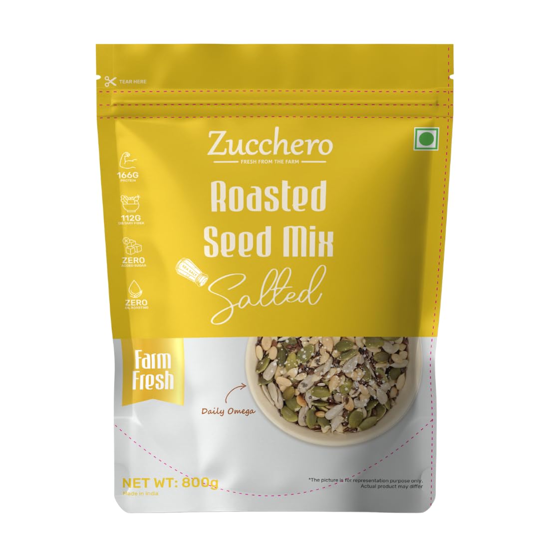 Zucchero Roasted & Salted Seed Mix - 6 in 1 Super Crunchy Mix (800g) | Healthy Snack | Omega-3 | Hi-Protein | Hi-Fibre | Roasted Chia, Pumpkin, Sunflower, Watermelon, Sesame, Flax | Oil-Free Roasting| No preservatives |-image-14