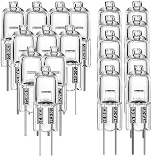 KAKALUOTE 20 Pcs G4 Halogen Bulbs, 20W 12V Halogen Light Bulbs 2 Pin Clear Capsule Lamp Bulb, Halogen-Pin-Base-Lamp Warm White Light Clear Capsule for Cooker Lighting, Signal Lights, Track Lighting