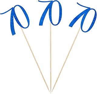 Blue Glitter 70th Birthday Centerpiece Sticks, 12-Pack Number 70 Table Topper Anniversary Party Decorations