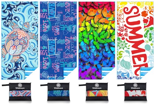 Widdonen Microfiber Beach Towel,Compact 4 Pack-71x32 Inch with Bag Travel