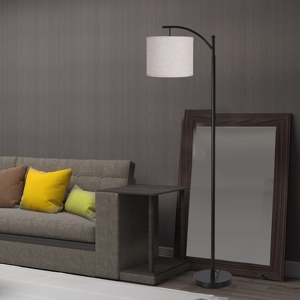 Lampada da Terra Salotto 1.6M, Lampada da Terra ad Arco 720LM 3000K Bianco Caldo, Piantana LED con una Lampadina LED da 9W(E27), Paralume in Lino Beige, Base in Ferro, per Camera da Letto, Soggiorno