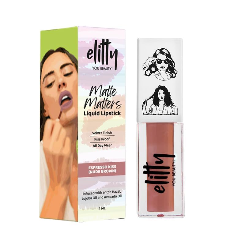 Image of Elitty Liquid Matte Lipstick | Transfer proof, Smudgeproof & Lightweight | Espresso Kiss (Brown)- 4 ML