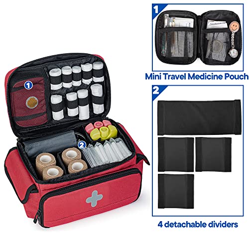 Curmio Empty Medicine Organizer Case, Lockable Medical Supplies Bag With Small Zipper Pouch For Medication, First Aid Kits, Red (Bag Only, Patent Pending) #TOP2