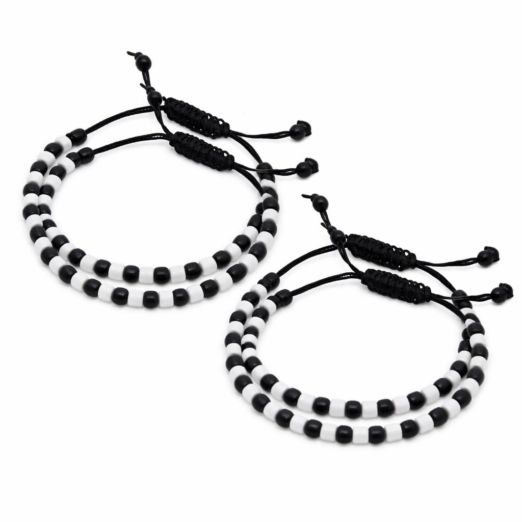 Nazariya Black and White Beaded Bracelet Set of 2 - Adjustable Evil Eye Protection Thread for Babies, Kids - Traditional Luck & Wellness Charms-image-18