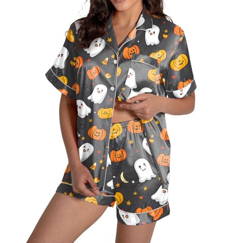 Pyjama femme été en satin imprimé à manches courtes