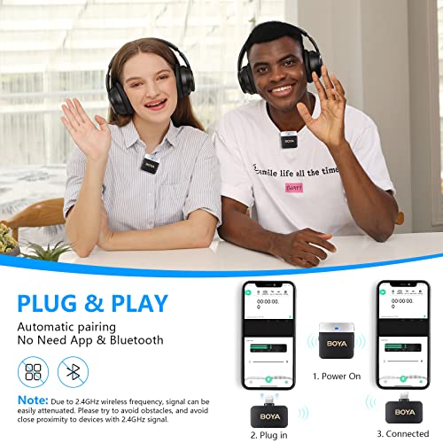 Boya Wireless Lavalier Microphone For Iphone Plug Play Dual Lapel Microphones Cordless Clip On Mic For Video Recording Youtube Vlogging Live Streaming By-M1V6 Noise Cancellation Mono Stereo Output #TOP2