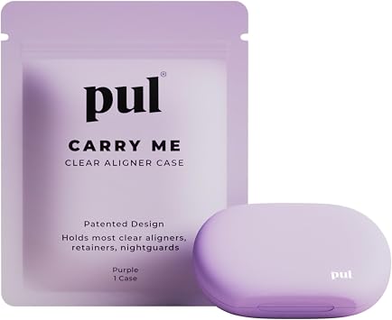 PUL Retainer Case for Invisalign & Clear Aligners - Slim Clear Aligner Case with Secure Magnetic Closure - Travel Retainer Holder for Invisalign Accessories, Mouth Guards & Dentures - Purple