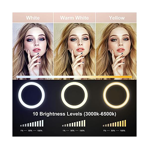 Nallee Ringleuchte, 10 Zoll LED Ringleuchte mit Stativ und Handyhalterung, Selfie LED Ringlicht mit 3 Lichtmodi & 10… – Bild 3