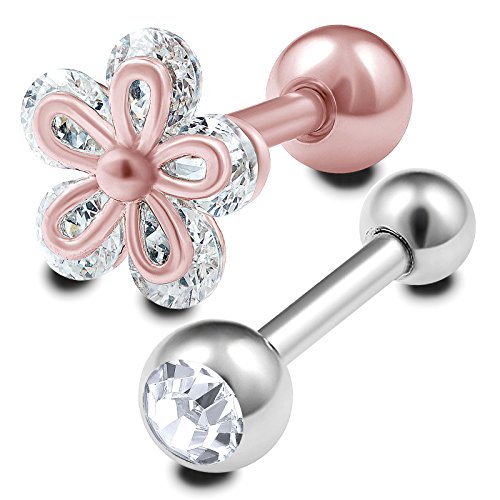 bodyjewelrytrend 2 Stück Straight Barbell Piercing stab kristall Kugel chirurgenstahl 1,2mm 6mm knorpel Cartilage Ohr Rook Helix augenbrauenpiercing Tragus hantel Ohrstecker BFFT