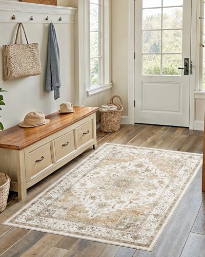 Amada Vintage Beige Teppich Wohnzimmer 120x180cm Waschbar – Ansicht 1